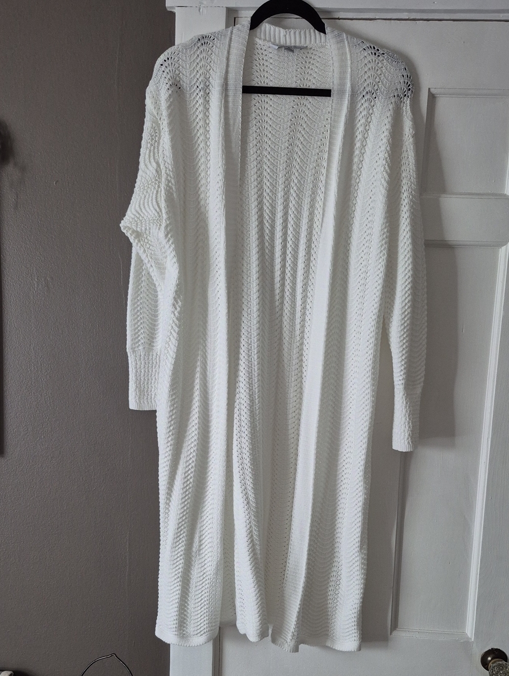 Open Front Long Knit Cardigan Sweater - White/ New No Tags